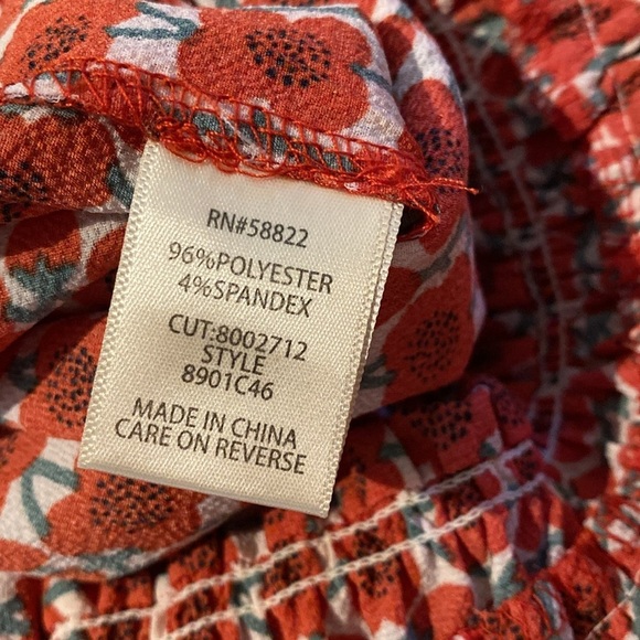 Max Studio Wide Leg Double V Rouched Shoulder Smocked Waist Pull On Red Poppy XS - Picture 7 of 9